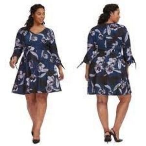 ALEXIA ADMOR Tiffany Sleeve Blue Purple Floral Dress 1X Plus NWT